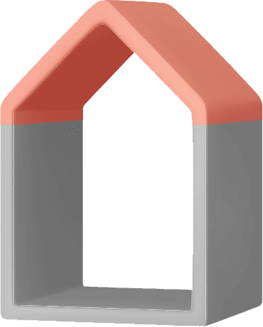 Moderne huisvorm met pastel roze en grijs kleuren, Pijlers design voor een uniek interieur.